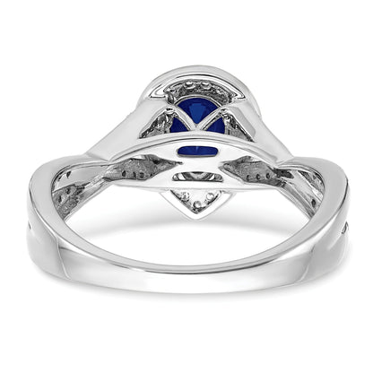 0.74 Ct Pear Blue Created Sapphire & Diamond Prong 14K White Gold Twisted Halo Ring