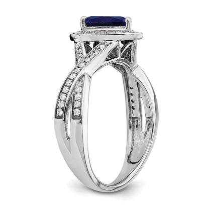 0.74 Ct Pear Blue Created Sapphire & Diamond Prong 14K White Gold Twisted Halo Ring
