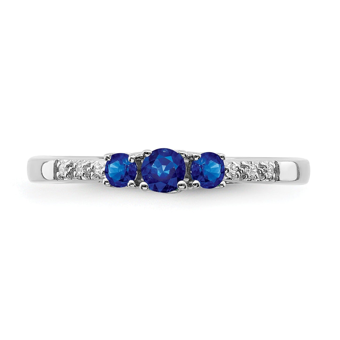 0.34 Ct Round Blue Sapphire and Diamond Prong 14k White Gold Three stone Ring