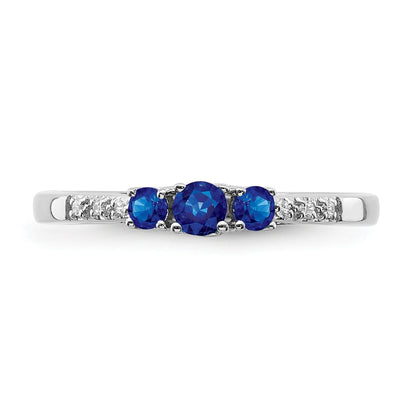 0.34 Ct Round Blue Sapphire and Diamond Prong 14k White Gold Three stone Ring