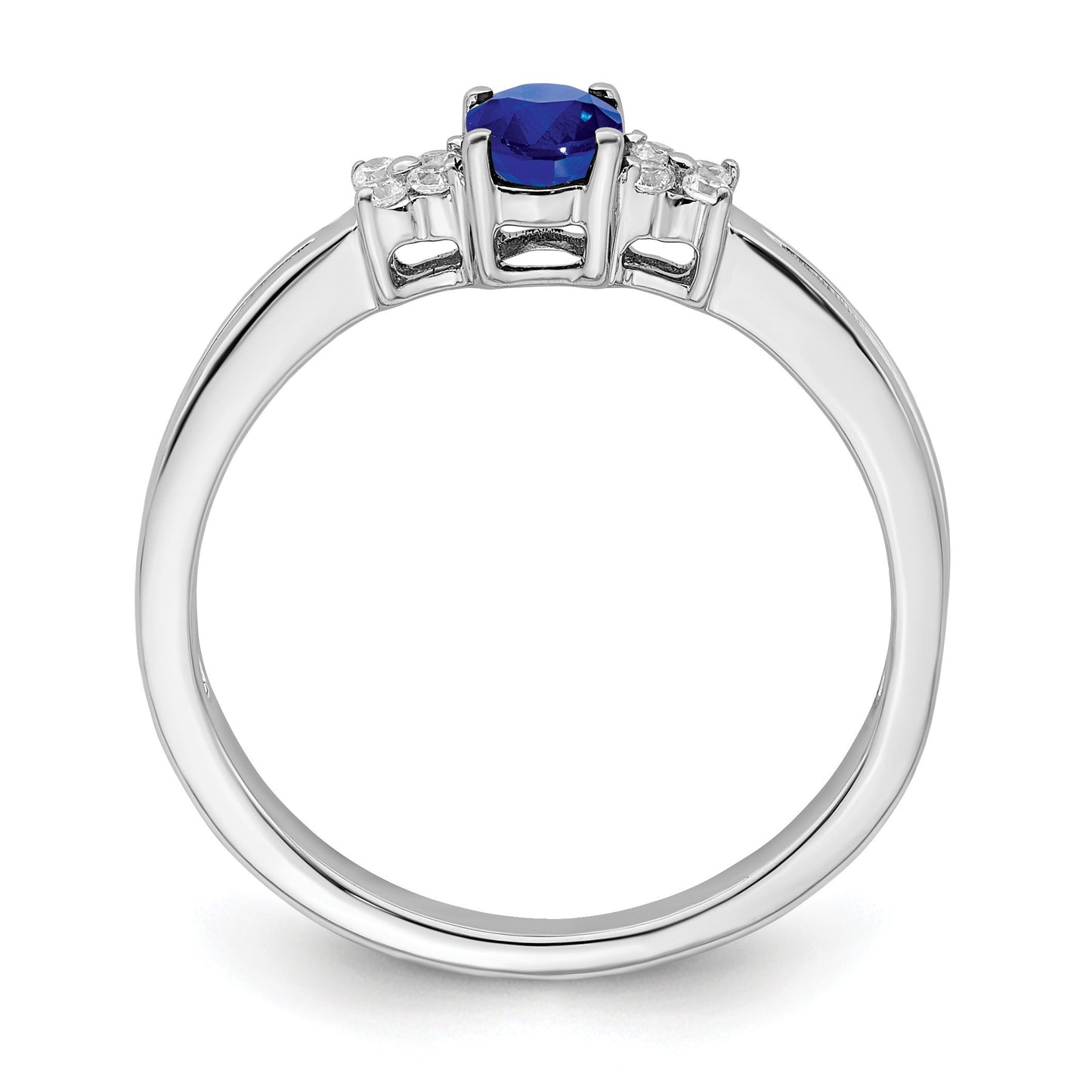 0.35 Ct Oval Blue Sapphire & Diamond Prong 14K White Gold Three Stone Ring