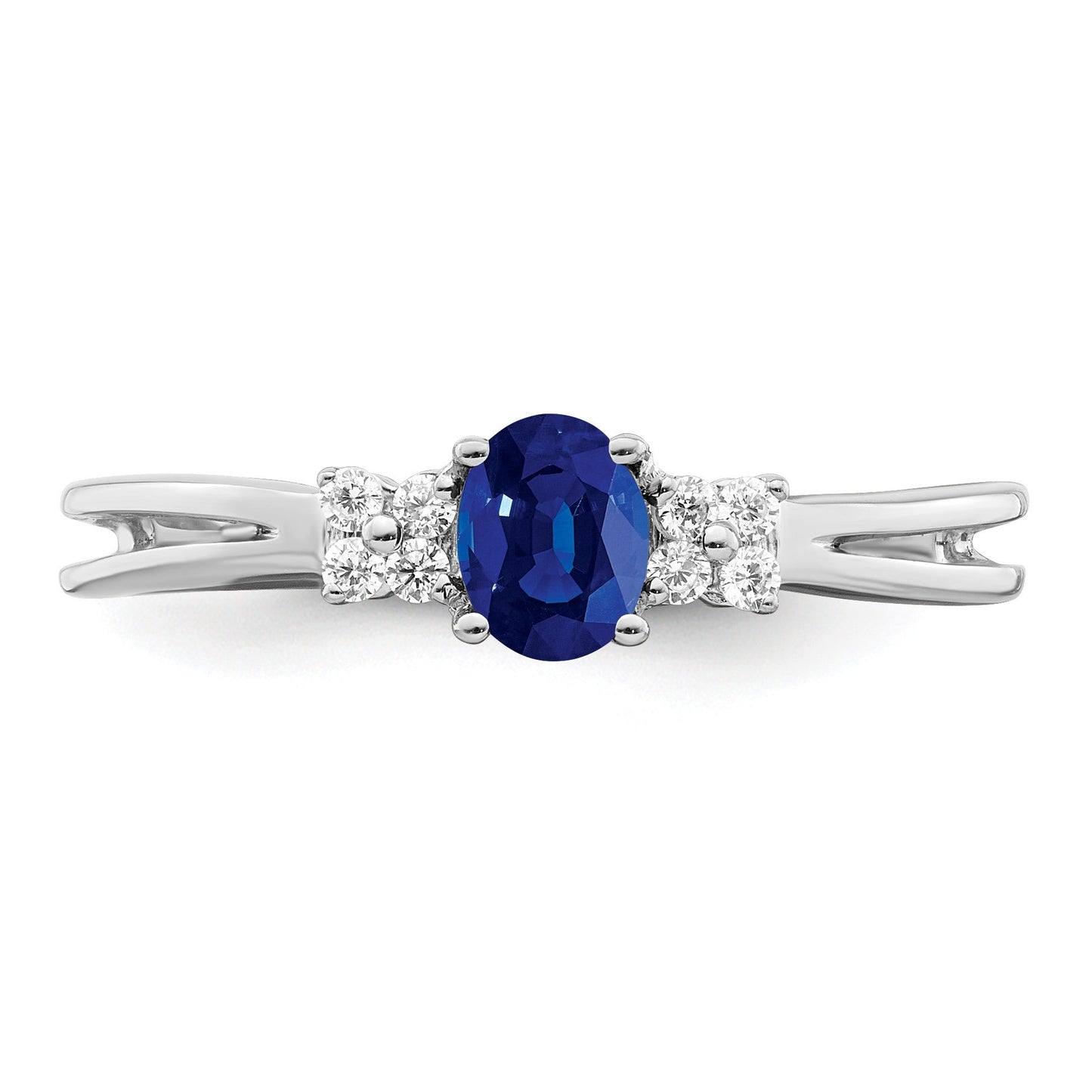 0.35 Ct Oval Blue Sapphire & Diamond Prong 14K White Gold Three Stone Ring