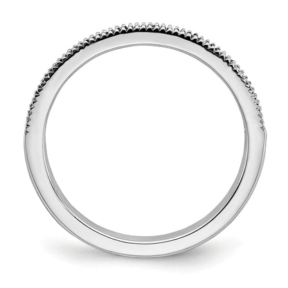 0.58 Ct Round Blue Sapphire & Diamond 14K White Gold Milgrain Band Ring