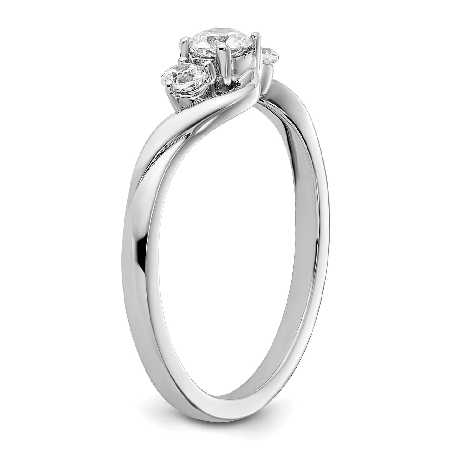 14K White Gold Lab Grown Diamond Petite Round Three Stone Ring 0.33 Ct