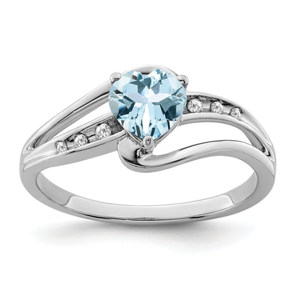 Sterling Silver Gemstone and Diamond Heart Pave Bypass Ring
