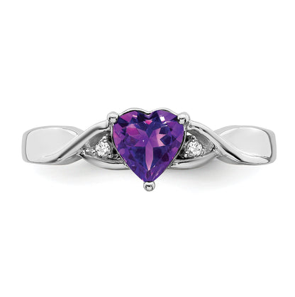0.77 Ct Heart Gemstone and White Diamond Prong Silver Three Stone Twisted Band Ring