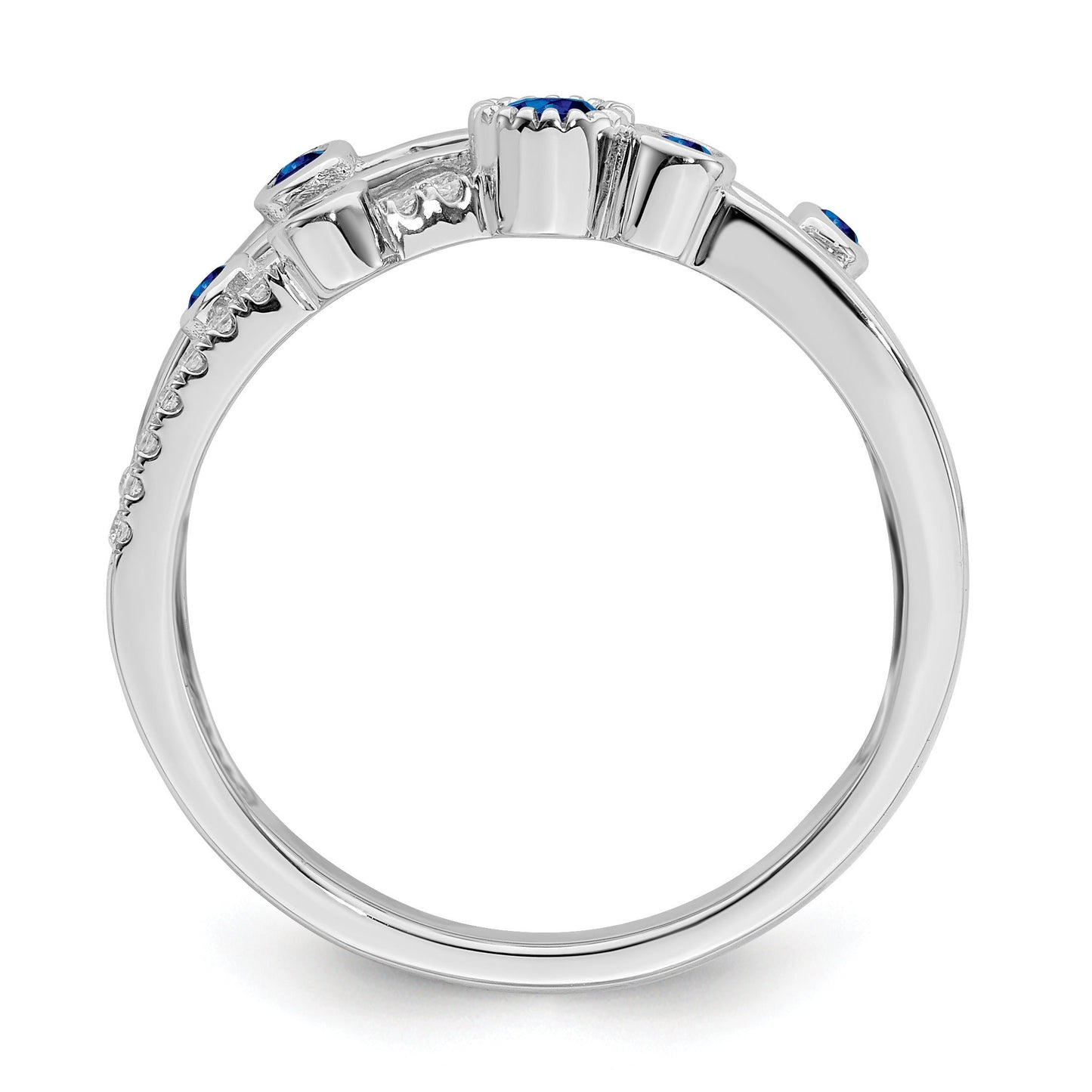 0.27 Ct Round Blue Sapphire Diamond White Gold Bezel Set Criss Cross Band Ring