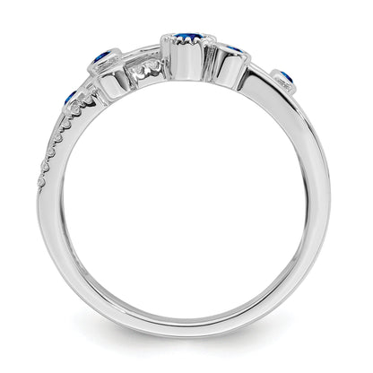 0.27 Ct Round Blue Sapphire Diamond White Gold Bezel Set Criss Cross Band Ring