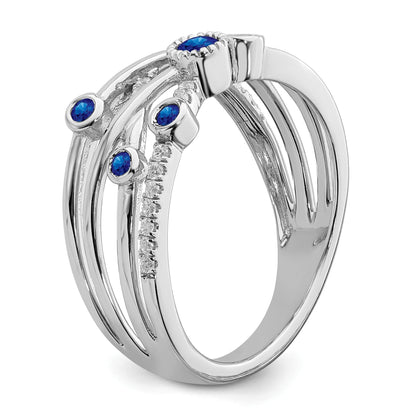0.27 Ct Round Blue Sapphire Diamond White Gold Bezel Set Criss Cross Band Ring