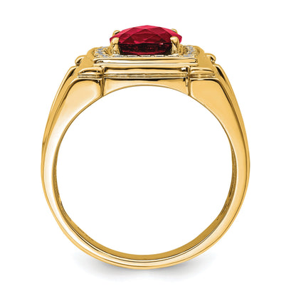 14k Lab Grown Diamond and Lab Created Ruby Men's Ring 1/4 ct