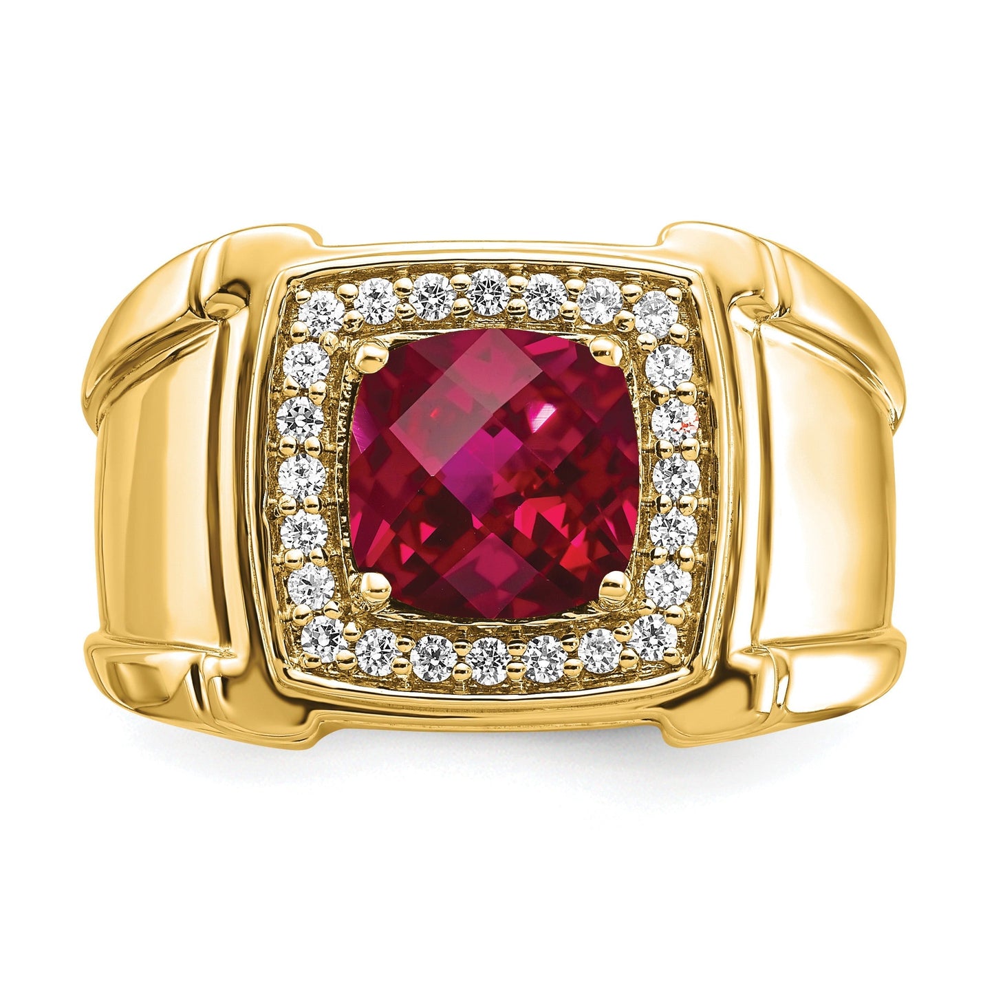 14k Lab Grown Diamond and Lab Created Ruby Men's Ring 1/4 ct