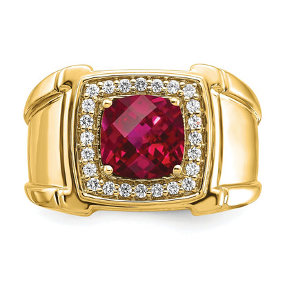 14k Lab Grown Diamond and Lab Created Ruby Men's Ring 1/4 ct