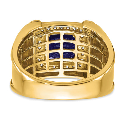 1/4 ct Lab Grown Diamond and Created Blue Sapphire Men's Halo Ring 14k Gold