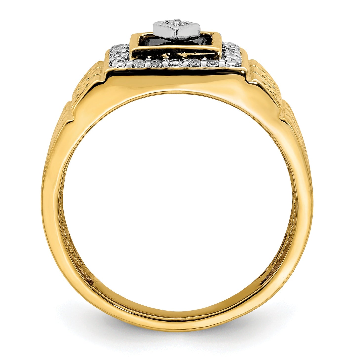 14k Gold 1/5 ct Lab Grown Diamond and Onyx Greek Key Design Men's Ring