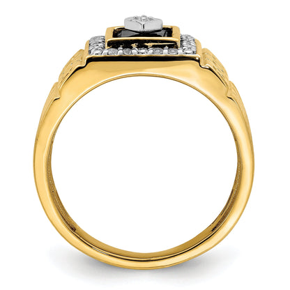 14k Gold 1/5 ct Lab Grown Diamond and Onyx Greek Key Design Men's Ring