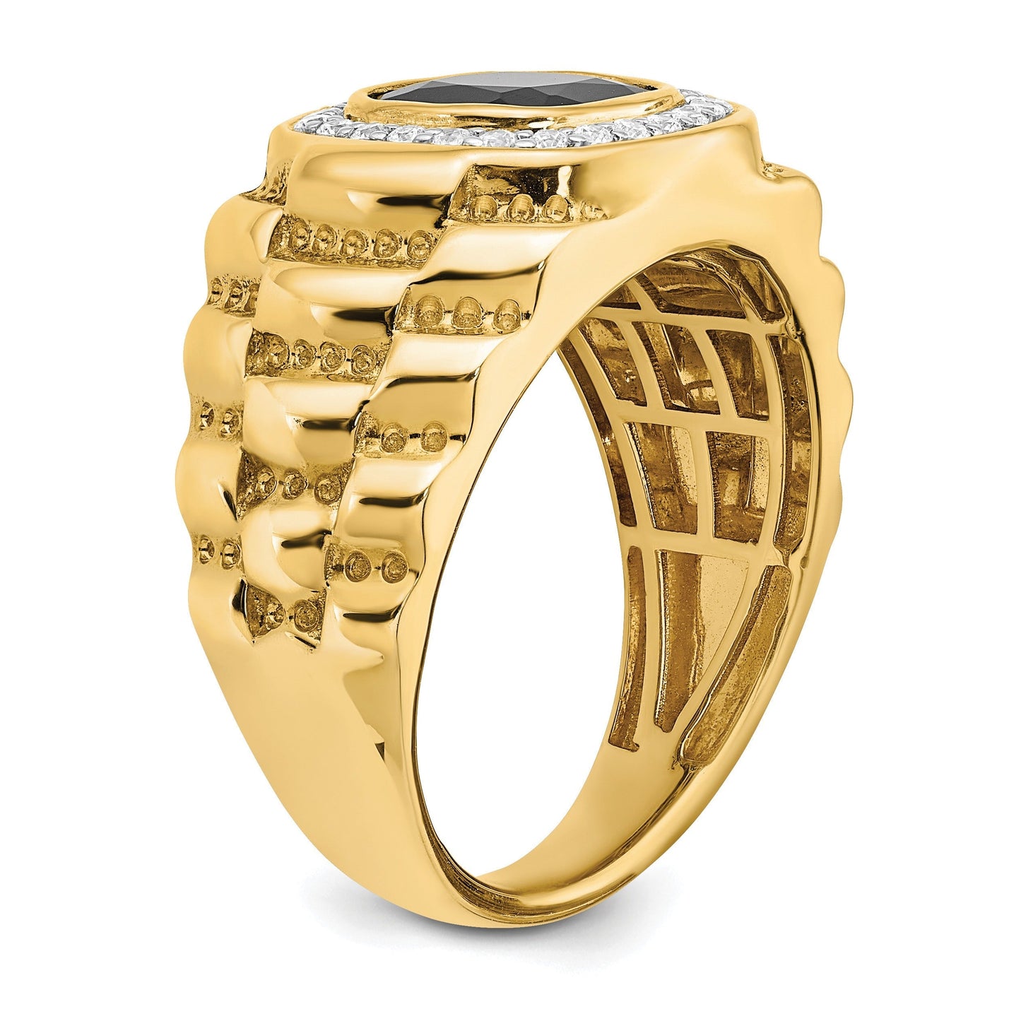 14k Gold 1/4 ct Lab Grown Diamond and Onyx Textured Men's Ring