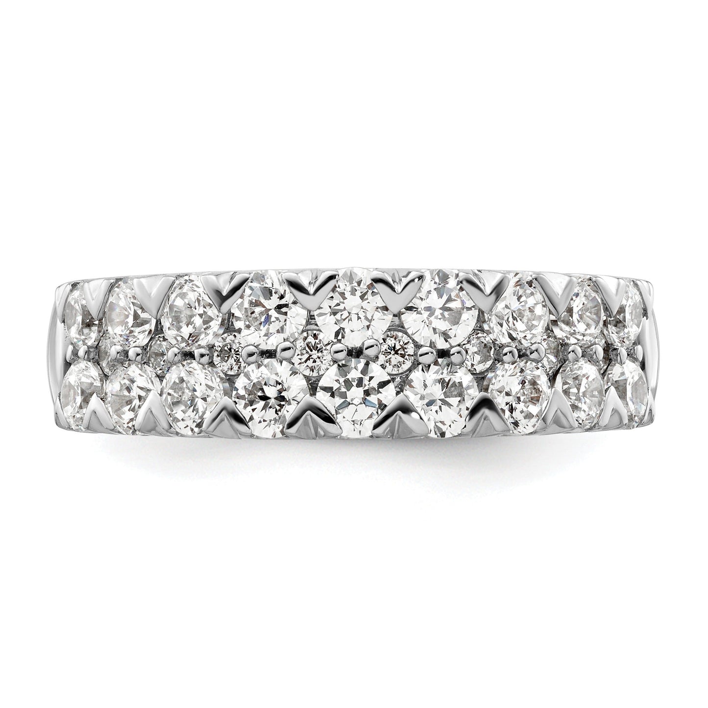 14k White Gold Lab Grown Diamond Double Row Wedding Band 1.5 Ct