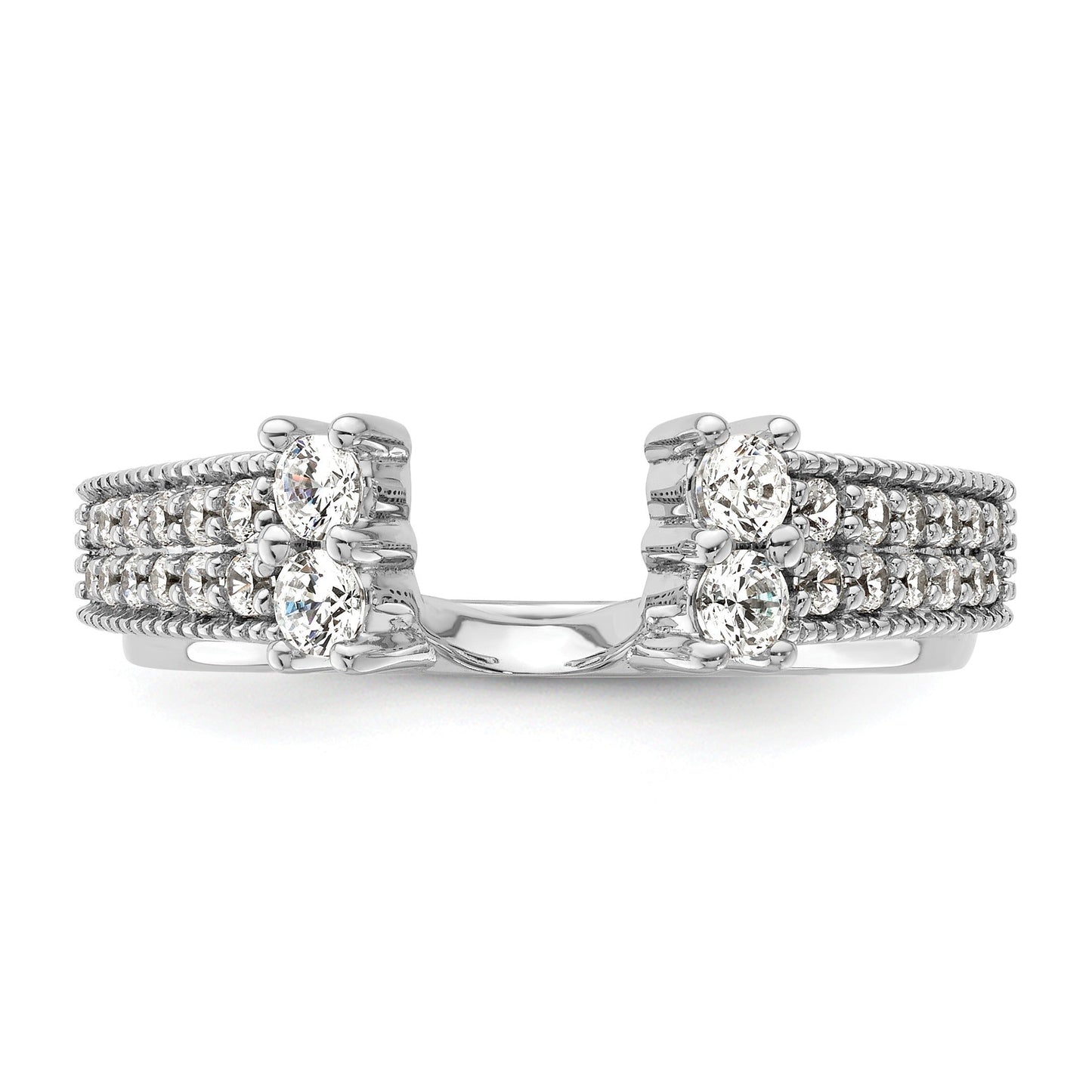 IGI Certified 0.50 Ct Round Lab Grown Diamond Pavé 14K White Gold Double Row Ring Wrap Enhancer Band