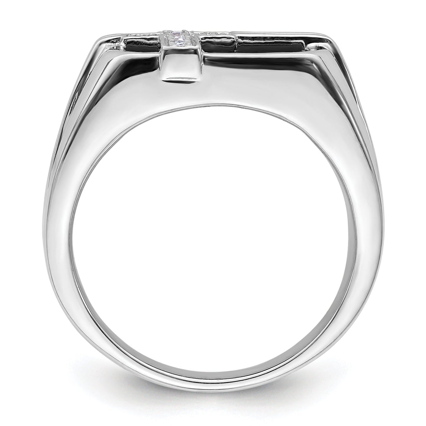 1/20 ct Lab Grown Diamond and Onyx Cross Men's Ring 14k White Gold