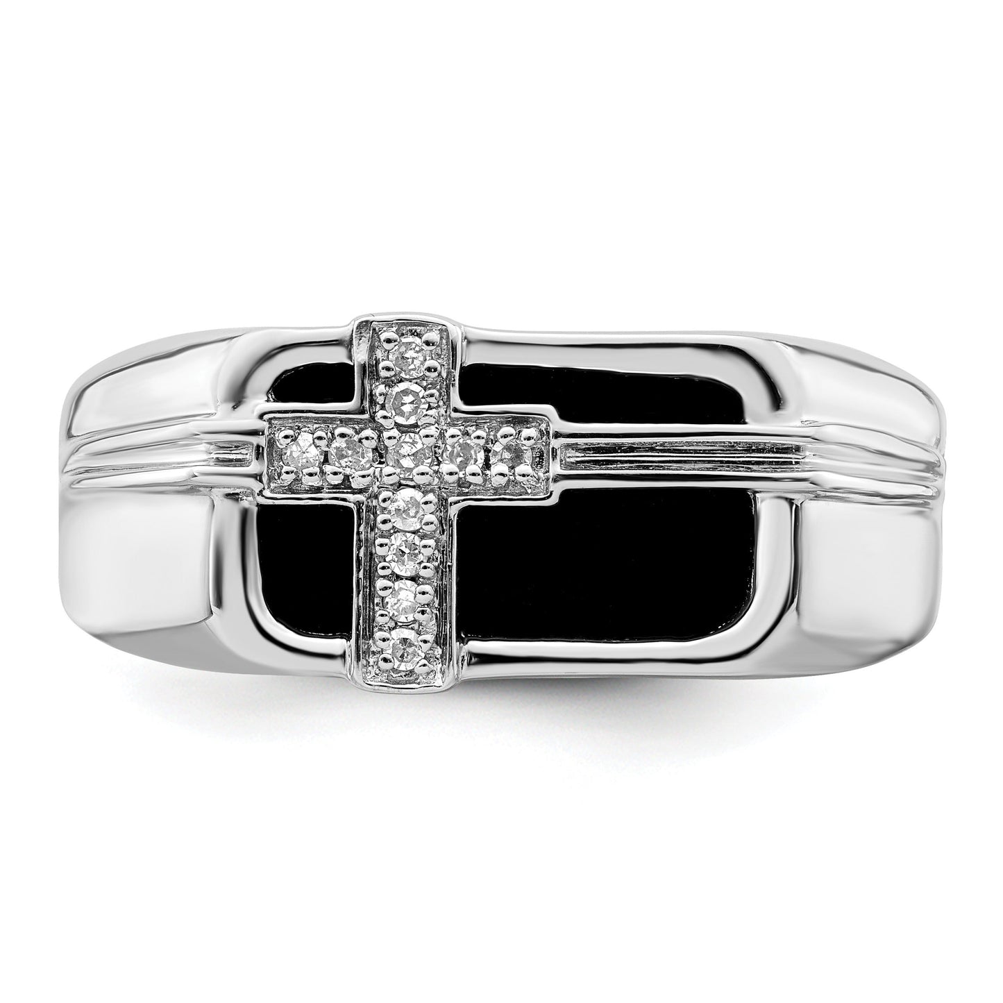1/20 ct Lab Grown Diamond and Onyx Cross Men's Ring 14k White Gold