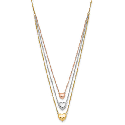 Tri-color Three Hearts 14K Gold Layered Cable Chain Necklace