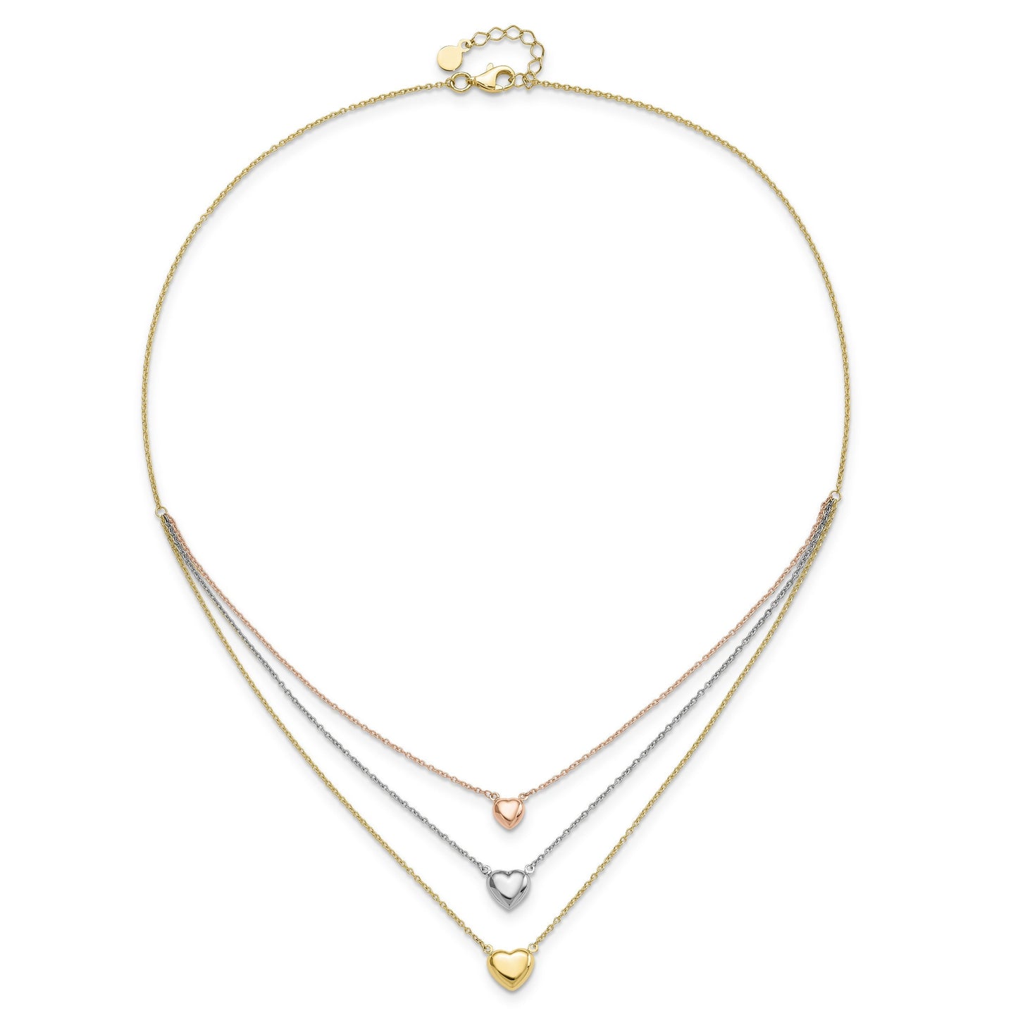 Tri-color Three Hearts 14K Gold Layered Cable Chain Necklace