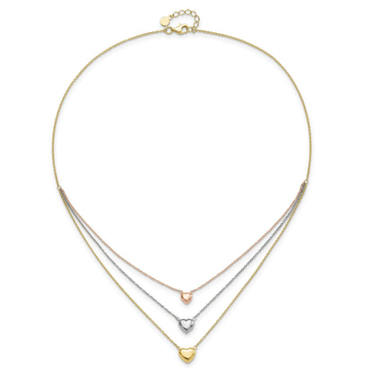 Tri-color Three Hearts 14K Gold Layered Cable Chain Necklace