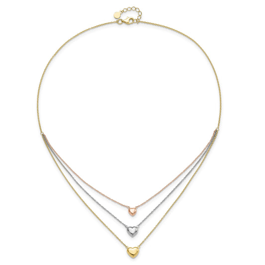 Tri-color Three Hearts 14K Gold Layered Cable Chain Necklace