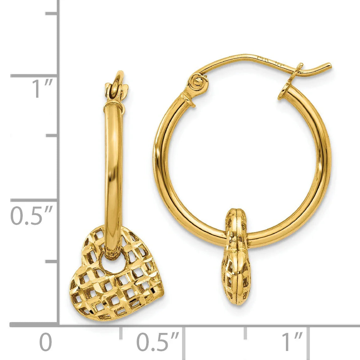 14K Gold Moveable Heart Hoop Earrings