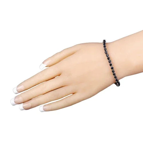 8.36 Ct Round Blue Sapphire Prong Sterling Silver Tennis Bracelet