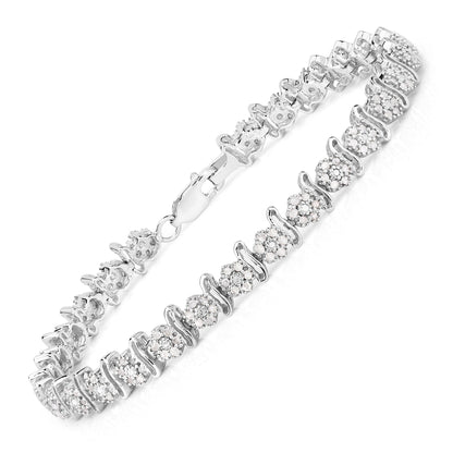 0.96 Cttw Round White Diamond Rhodium over Silver Tennis Bracelet