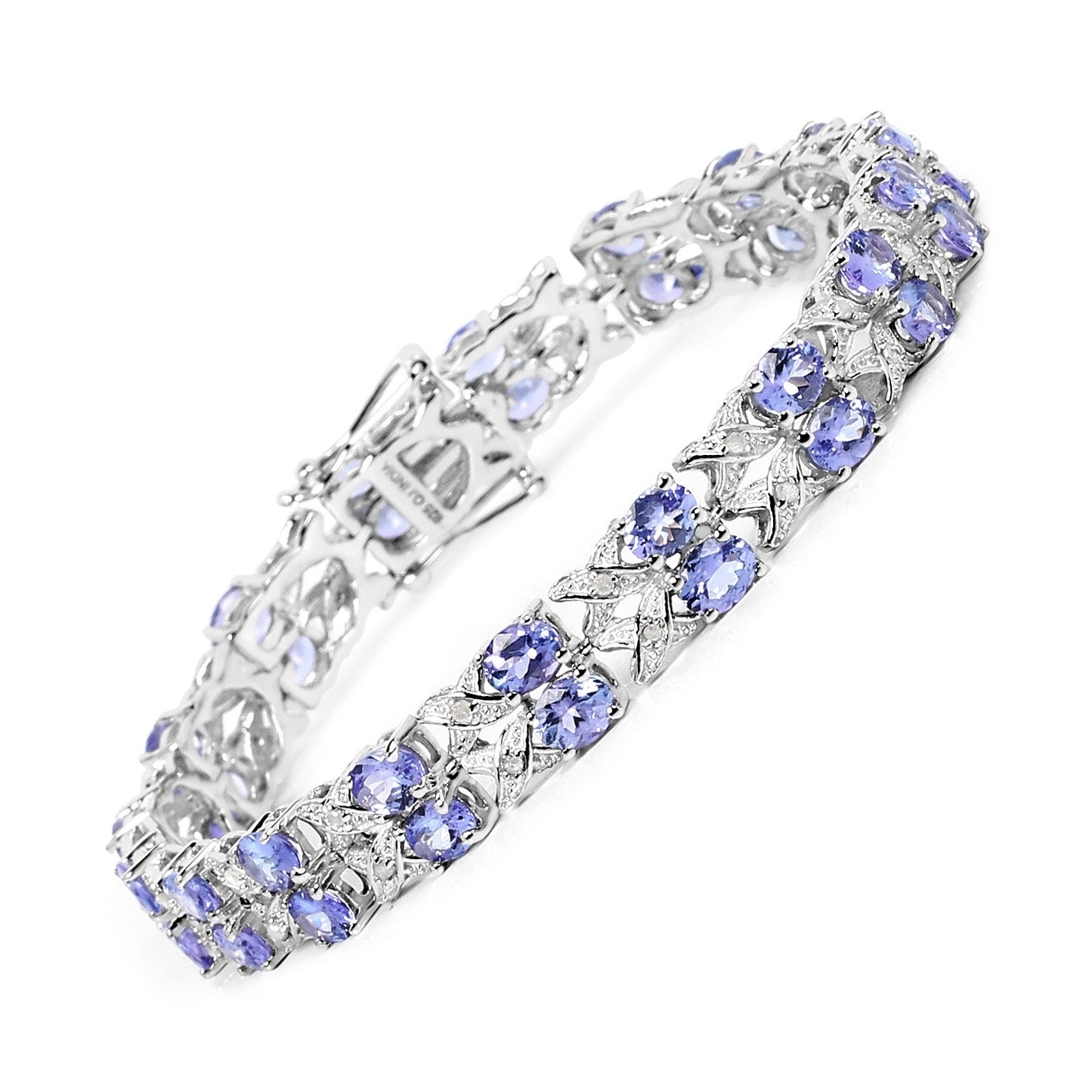 11.88 Ct Oval Violet Tanzanite Prong Sterling Silver Two Row X-Link Crossover Bracelet