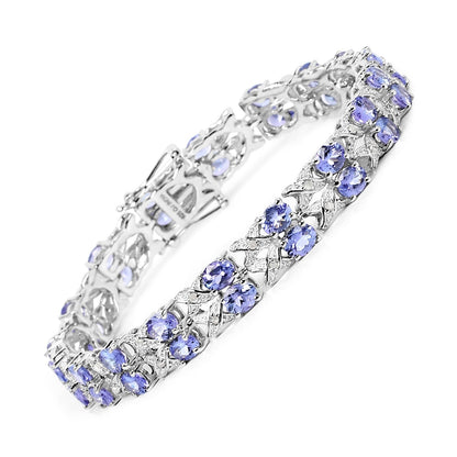 11.88 Ct Oval Violet Tanzanite Prong Sterling Silver Two Row X-Link Crossover Bracelet
