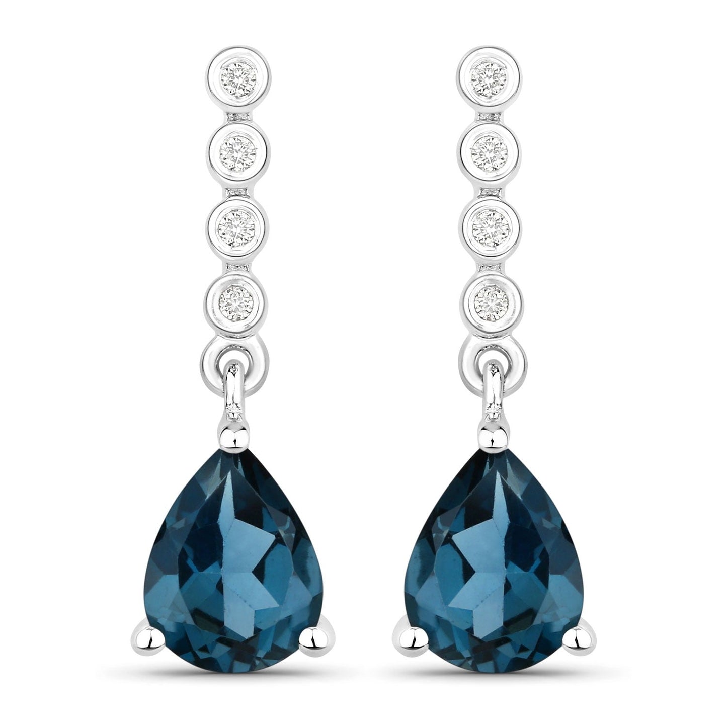 2.30 Ct Pear Deep Blue London Blue Topaz & Lab Diamond Prong Silver Teardrop Dangle Earrings
