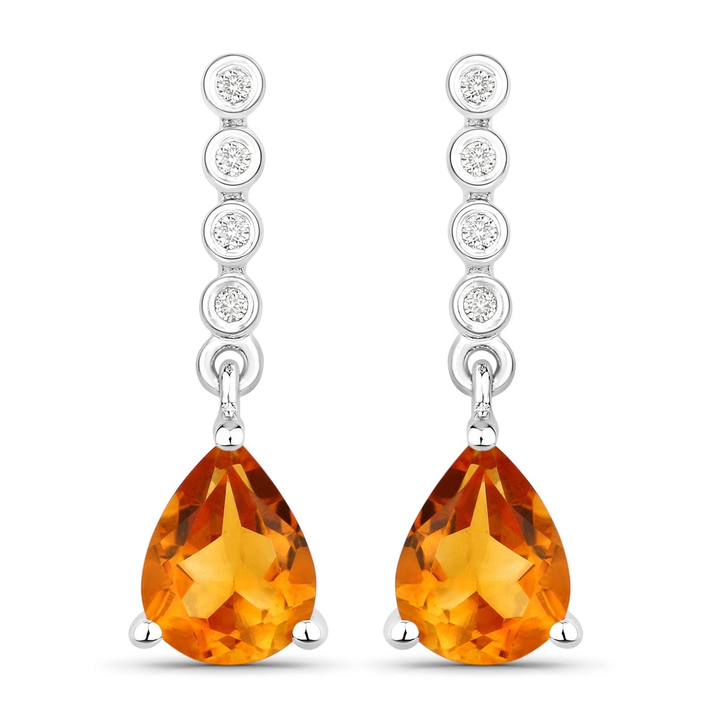 1.80 Ct Pear Golden Yellow Madeira Citrine & Lab Diamond Prong Silver Teardrop Dangle Earrings