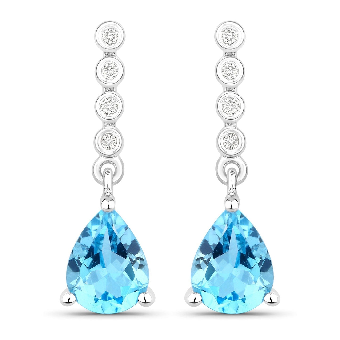 2.30 Ct Pear Swiss Blue Topaz & Lab Diamond Prong Silver Teardrop Dangle Earrings