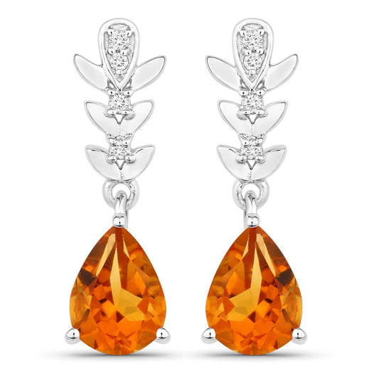1.80 Ct Pear Yellow Madeira Citrine & Lab Diamond Prong Silver Teardrop Dangle Earrings