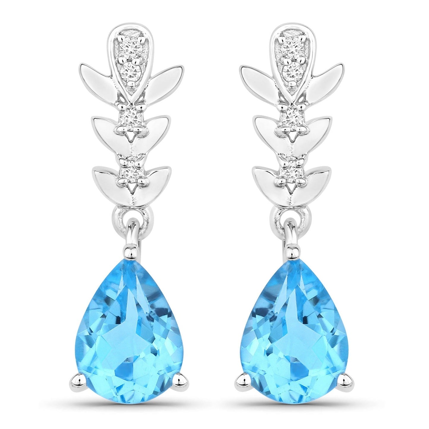 2.30 Ct Pear Swiss Blue Topaz & Lab Diamond Prong Silver Teardrop Dangle Earrings