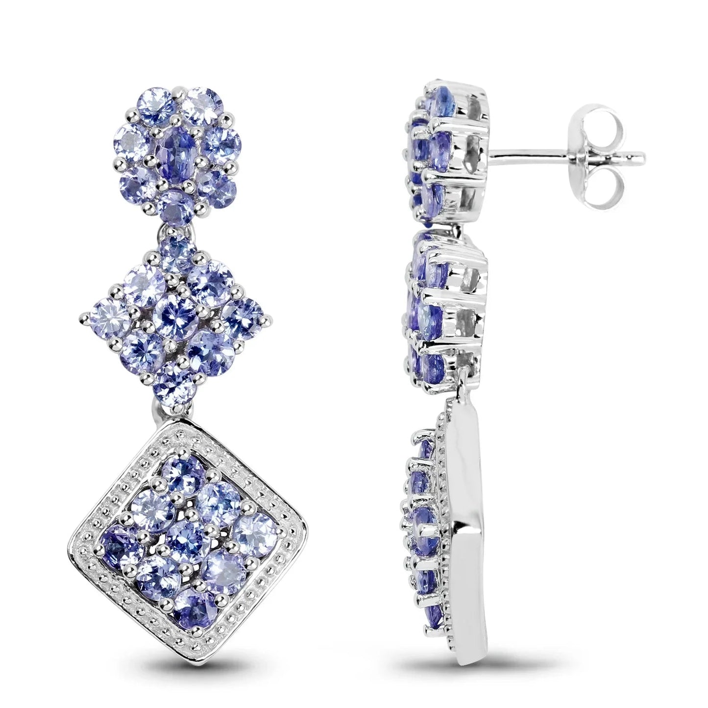 Violet Tanzanite Prong Sterling Silver Dangle Earrings