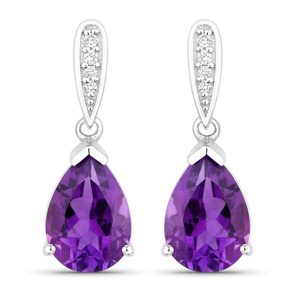 2.70 Ct Pear Purple Amethyst & Lab Diamond V-Prong Silver Teardrop Dangle Earrings