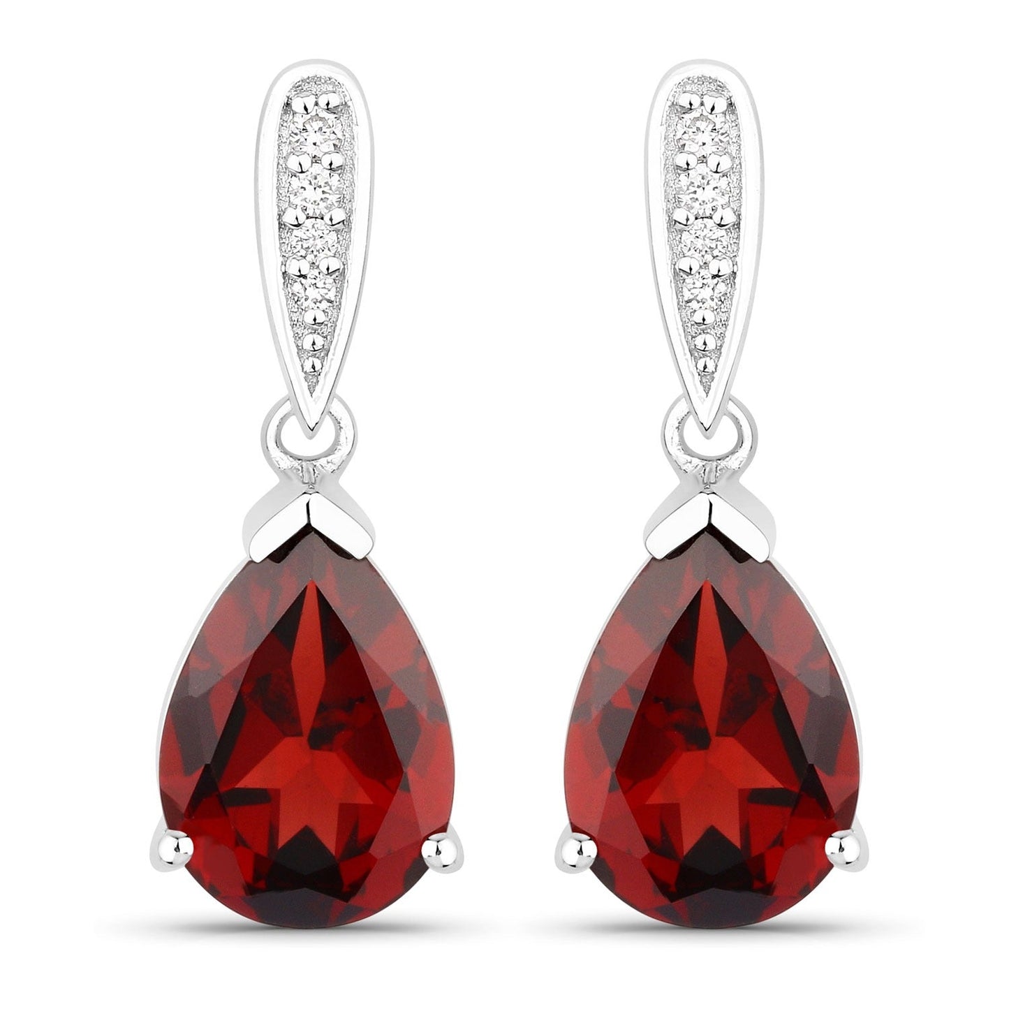 3.80 Ct Pear Red Mozambique Garnet & Lab Diamond V-Prong Silver Teardrop Dangle Earrings