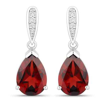 3.80 Ct Pear Red Mozambique Garnet & Lab Diamond V-Prong Silver Teardrop Dangle Earrings