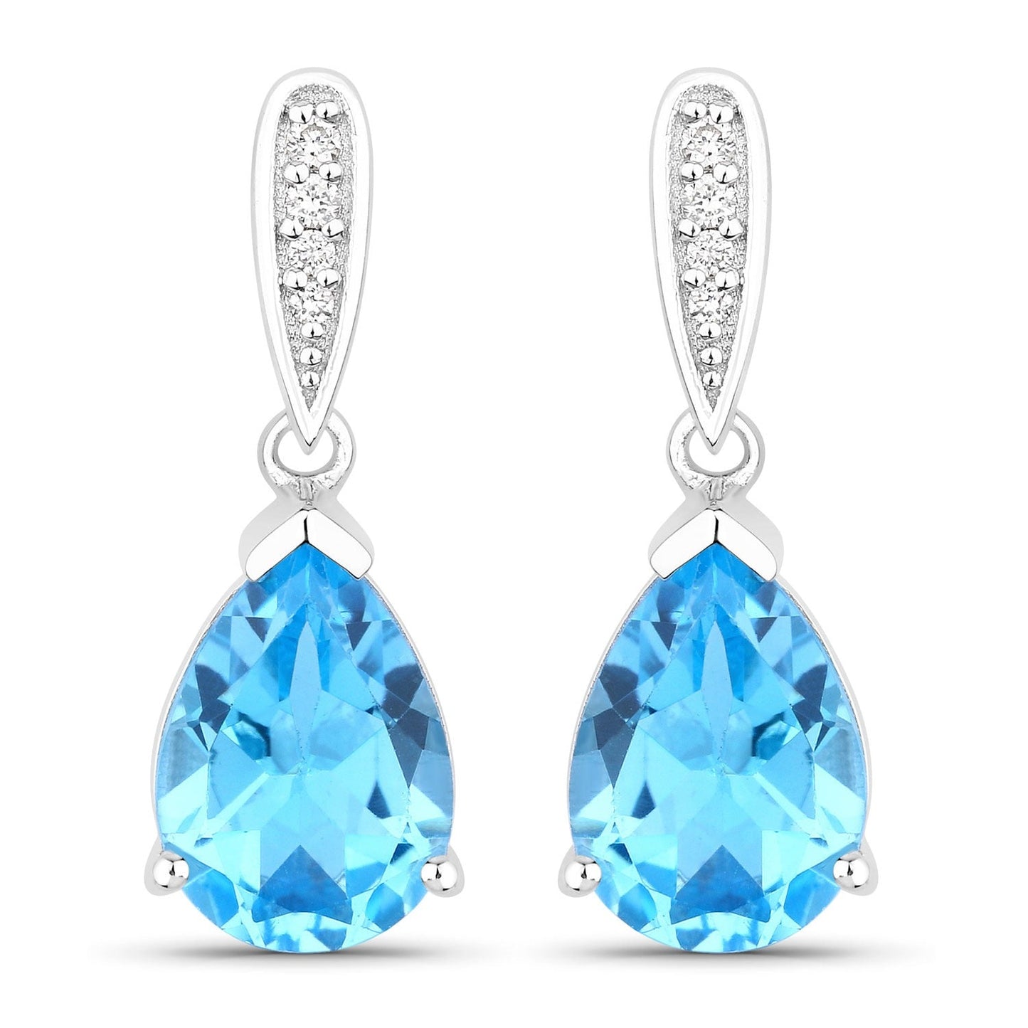 3.80 Ct Pear Swiss Blue Topaz & Lab Diamond V-Prong Silver Teardrop Dangle Earrings