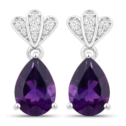 2.70 Ct Pear Purple Amethyst & Lab Diamond Prong Silver Teardrop Dangle Earrings