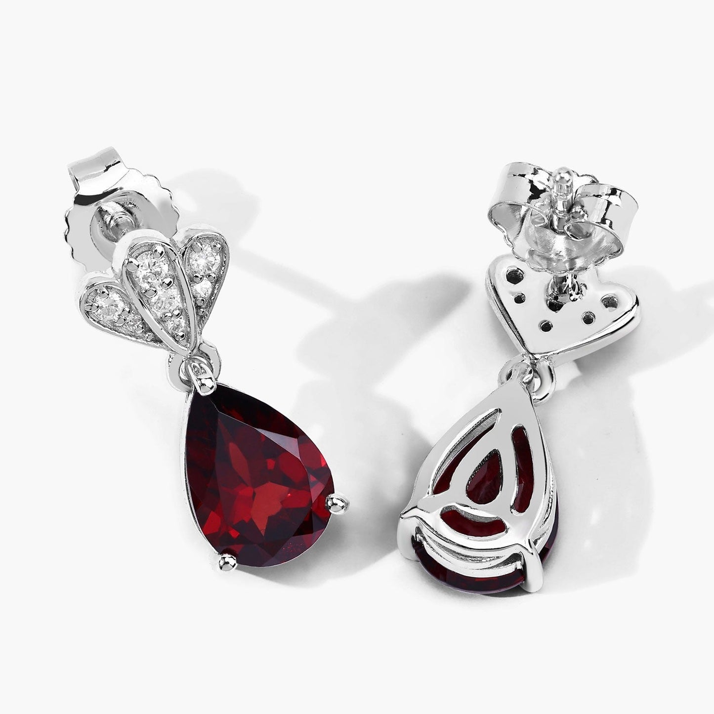 3.80 Ct Pear Red Mozambique Garnet & Lab Diamond Prong Silver Teardrop Dangle Earrings