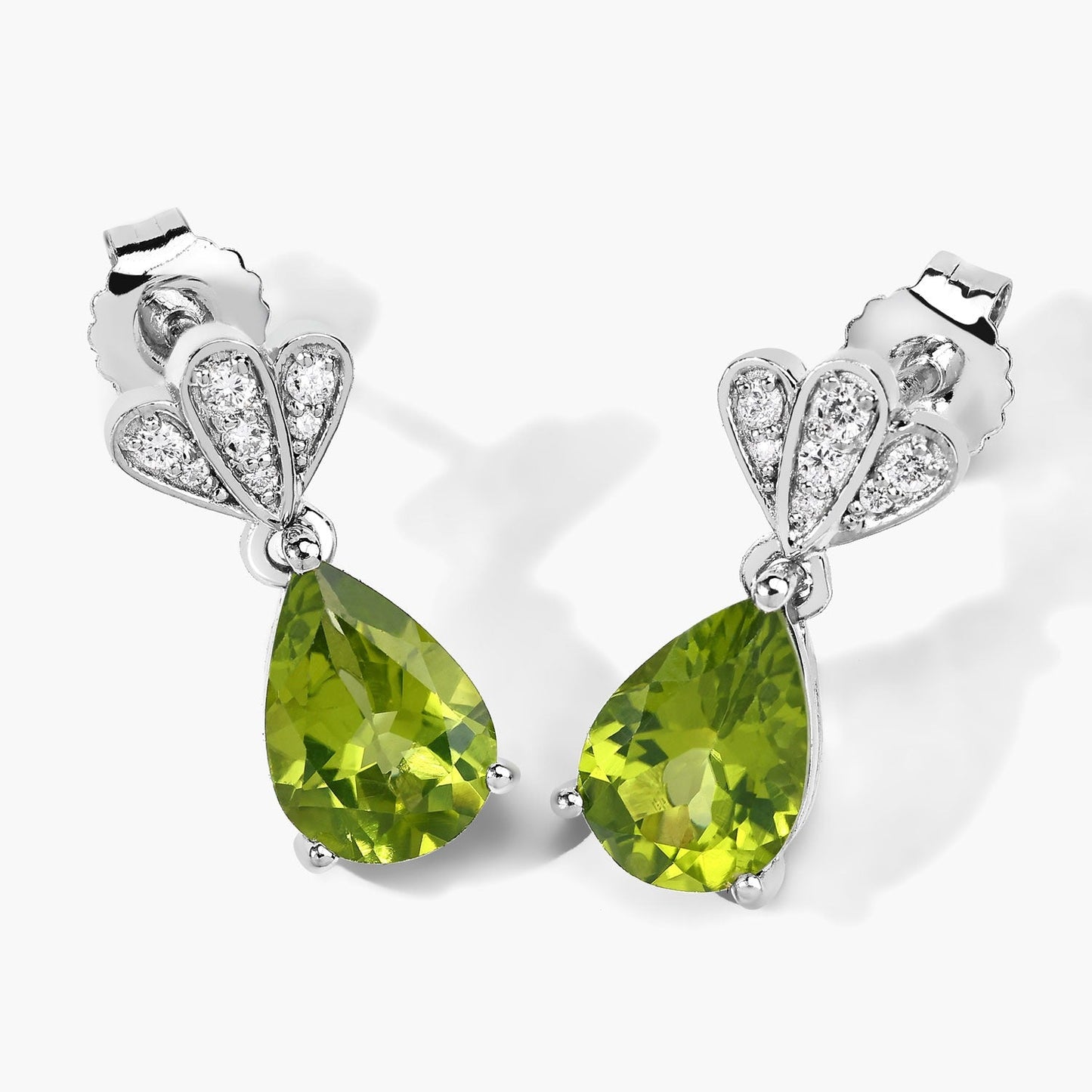 2.70 Ct Pear Green Peridot & Lab Diamond Prong Silver Teardrop Dangle Earrings