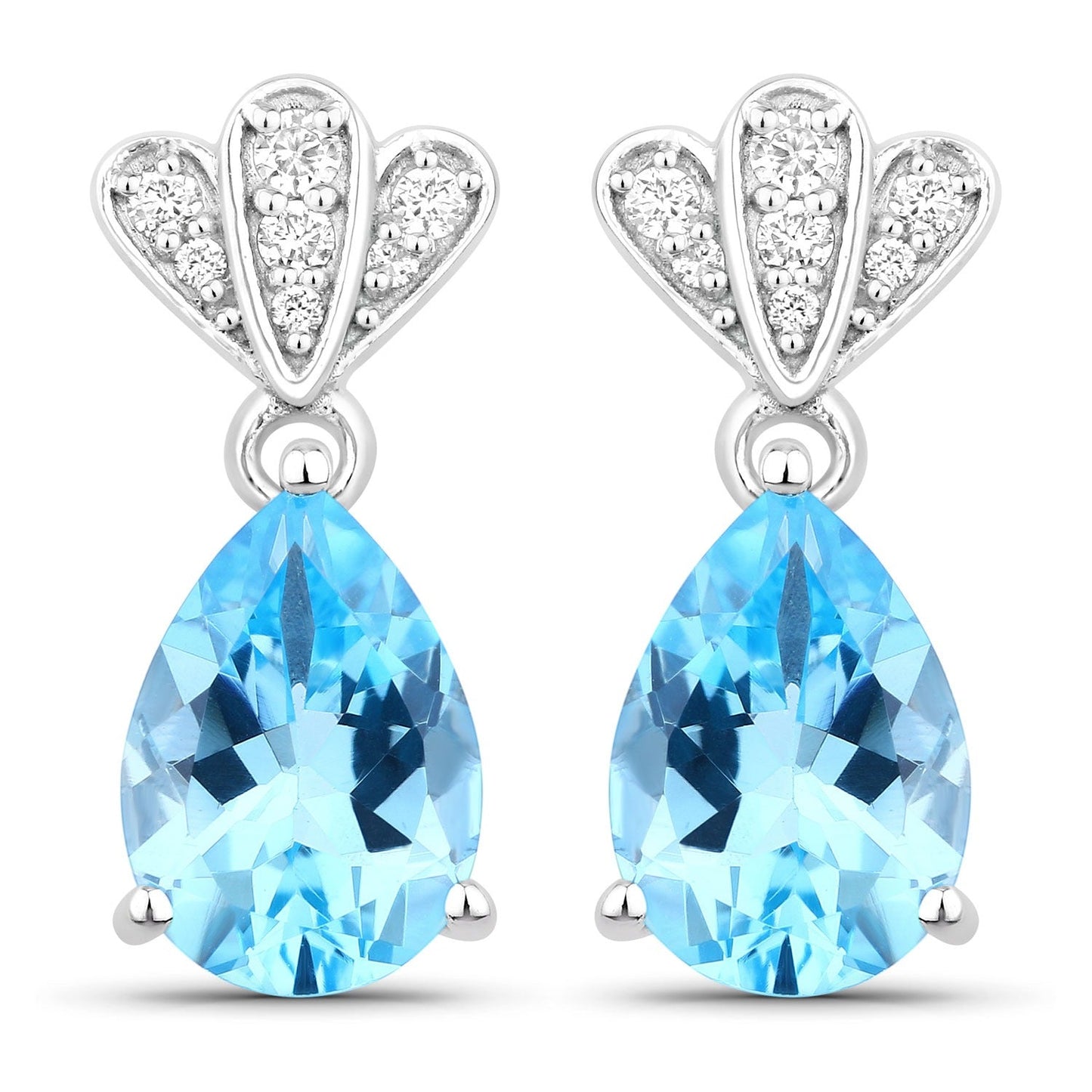 3.80 Ct Pear Swiss Blue Topaz & Lab Diamond Prong Silver Teardrop Dangle Earrings
