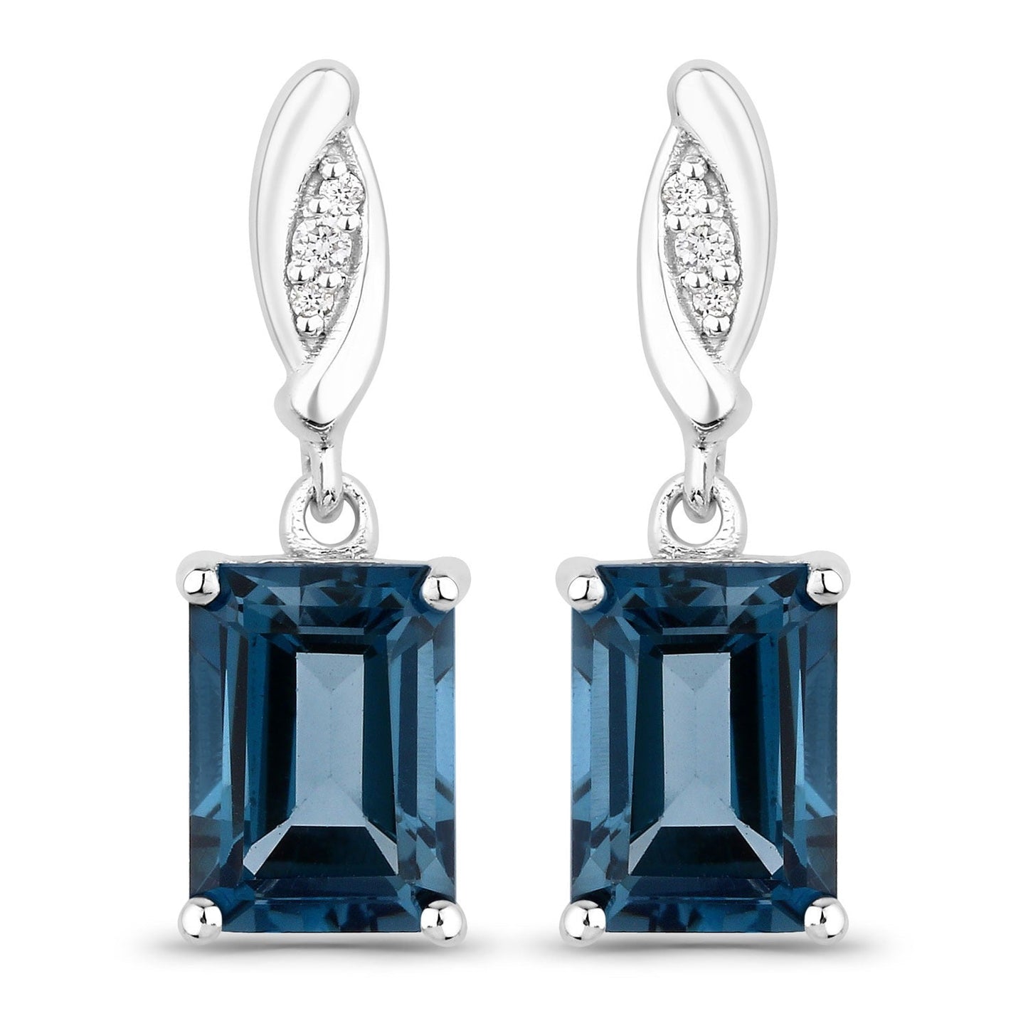 2.14 Ct Octagon London Blue Topaz & Lab Diamond Prong Silver Dangle Earrings
