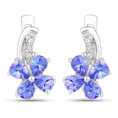 1.12 Ct Pear Violet Tanzanite & Lab Diamond Prong Silver Flower Drop Earrings