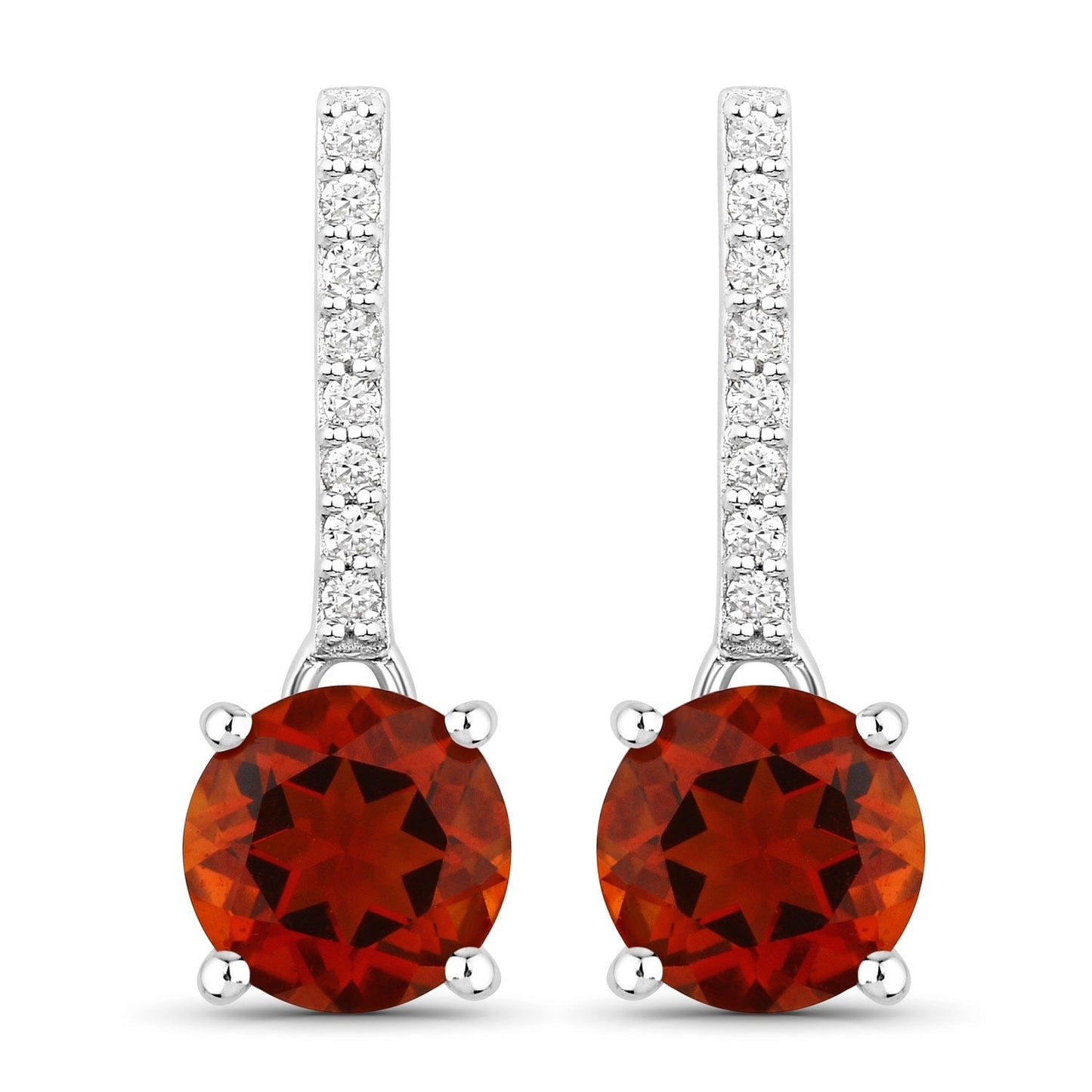 2.00 Ct Round Orange Madeira Citrine & Lab Diamond Prong Silver Dangle Earrings